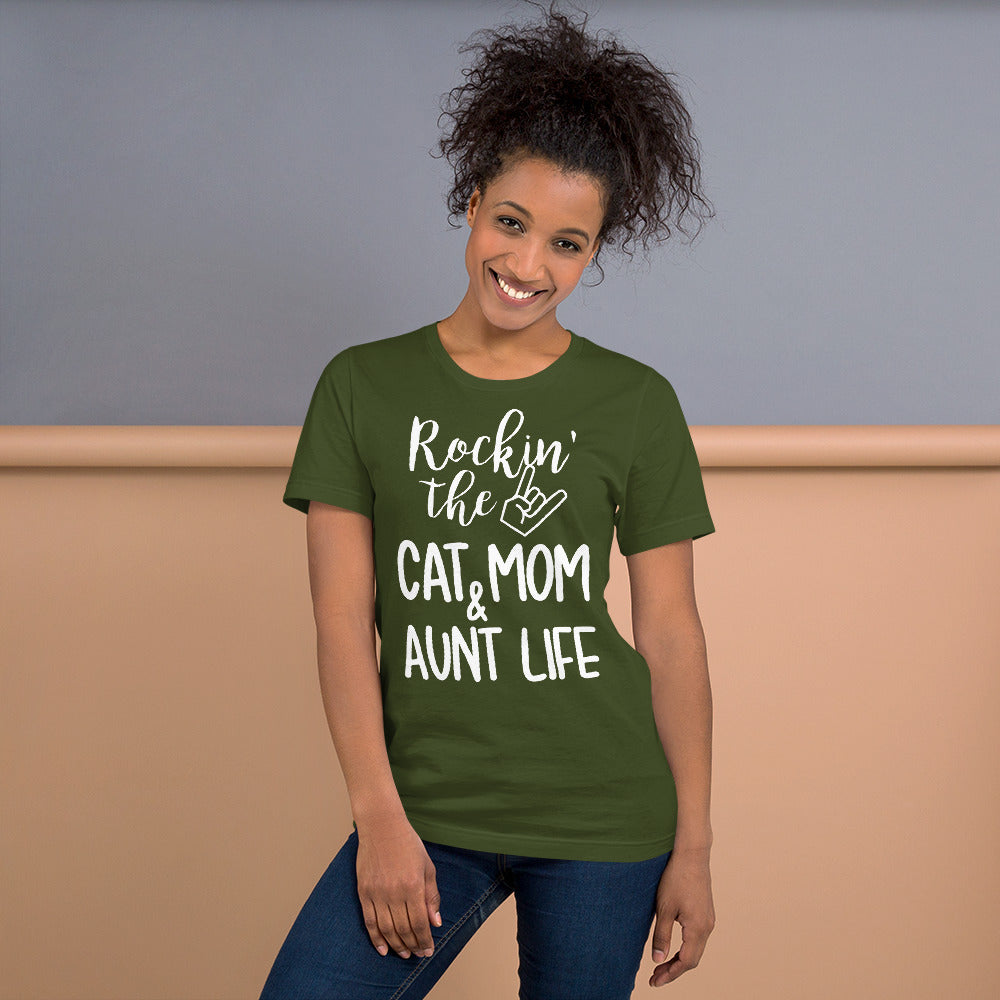 Womens Womens Rockin' The Cat Mom And Aunt Life For Women Shirt Womens Womens Rockin' The Cat Mom And Aunt Life For Women Shirt