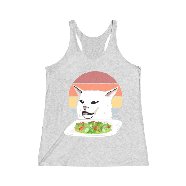 Cat Eating Salad Meme Women's Tri-Blend Racerback Tank Top