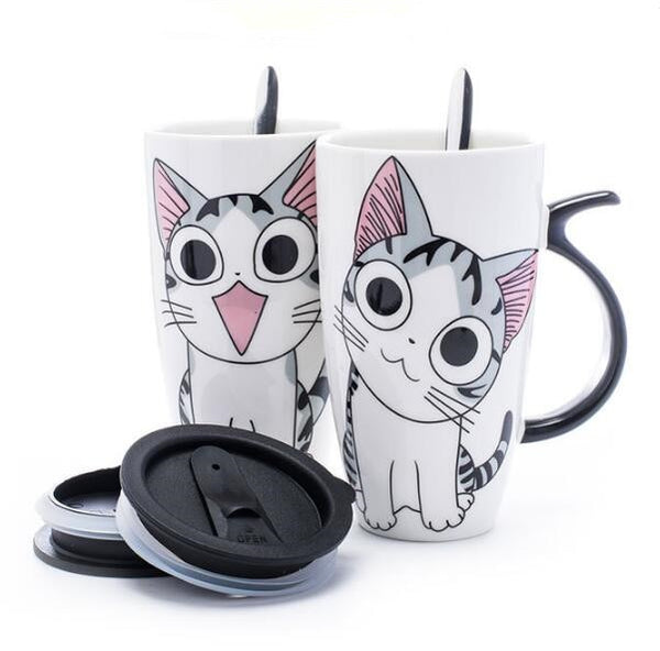 Creative Cat Ceramic Mug With Lid and Spoon