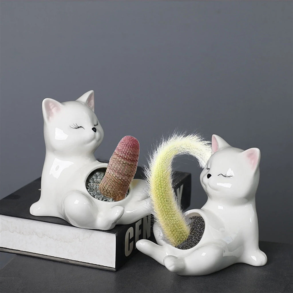 Cartoon Kitten Ceramic Flowerpot