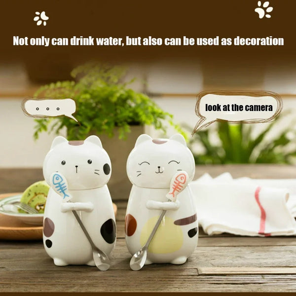 Cute Cat Ceramic Mug with Lid