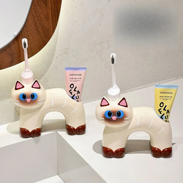 Siamese Cat Ceramic Toothbrush Holder
