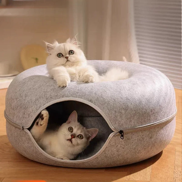 Pet Cat Donut Shaped Cat Bed With Cat Head Cutout Design