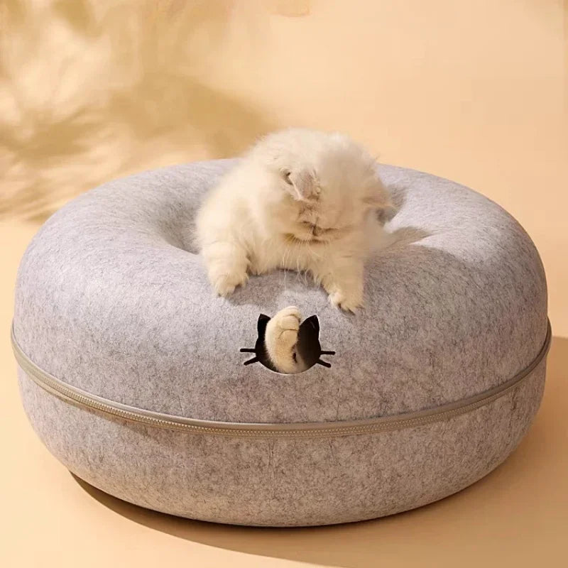 Pet Cat Donut Shaped Cat Bed With Cat Head Cutout Design