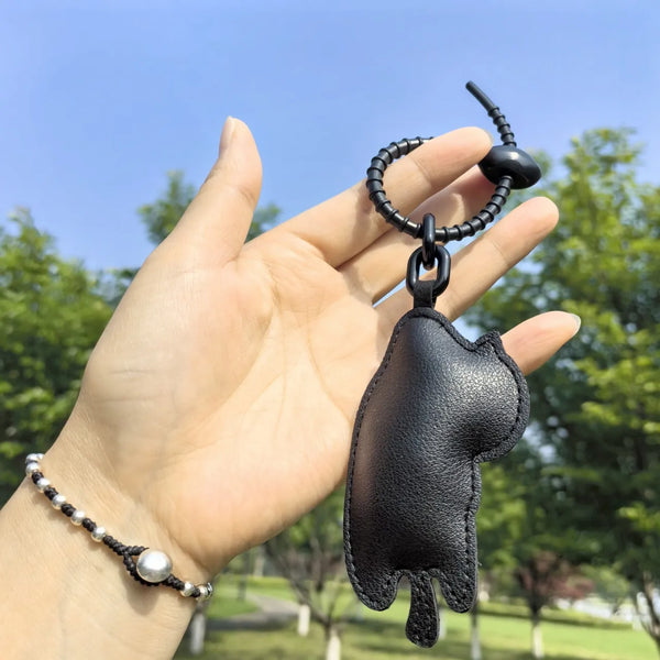 Leather Cartoon Cat Keychain