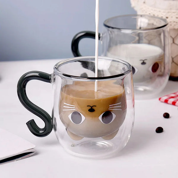Cute Cat Double-layer Coffee Mug