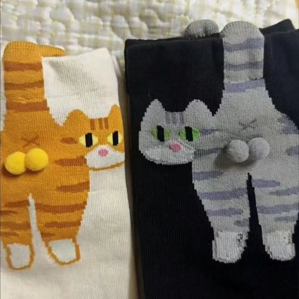 Funny Cat Socks with Fuzzy Balls