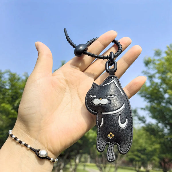Leather Cartoon Cat Keychain