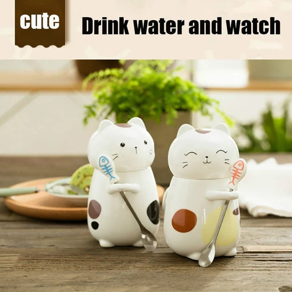 Cute Cat Ceramic Mug with Lid
