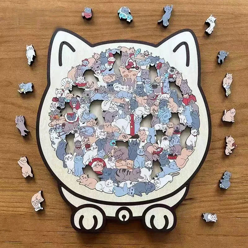 135pcs Cat-shaped Wooden Jigsaw Puzzle