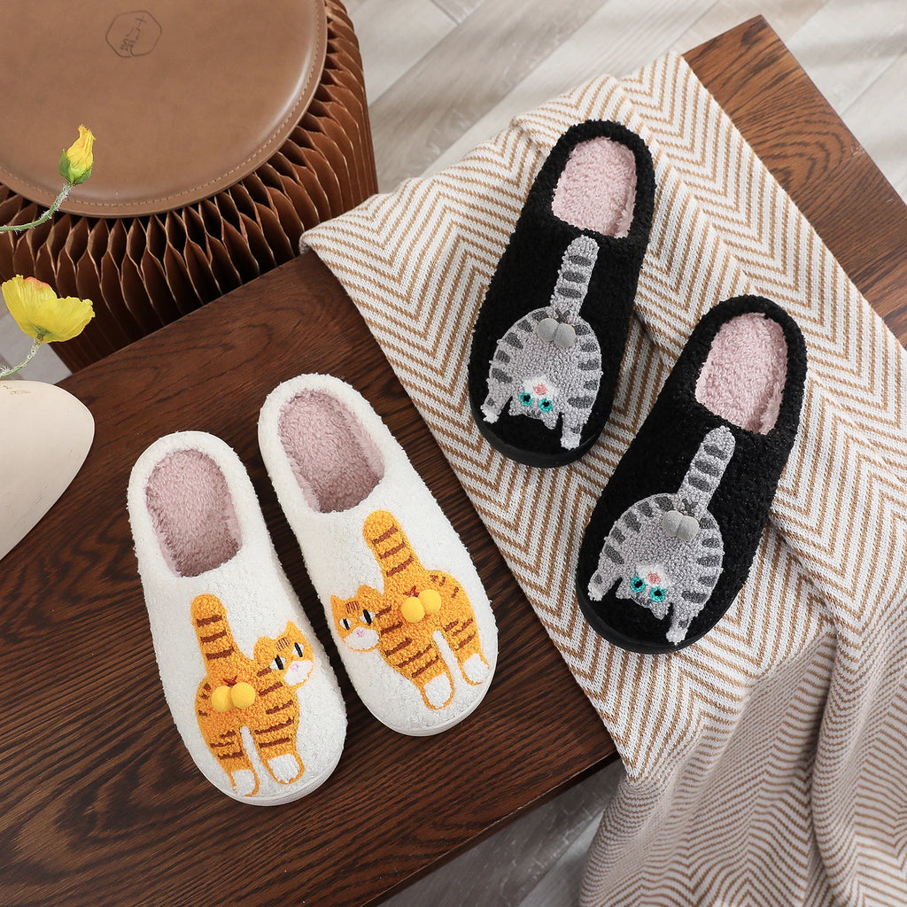 Funny Cat Slippers with Fuzzy Balls