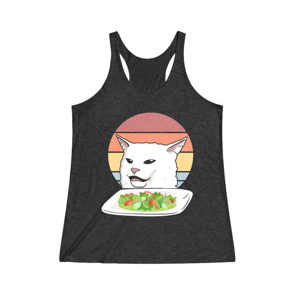 Cat Eating Salad Meme Women's Tri-Blend Racerback Tank Top