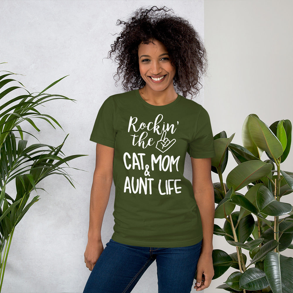 Womens Rockin' The Cat Mom And Aunt Life Tshirt Womens Rockin' The Cat Mom And Aunt Life Tshirt