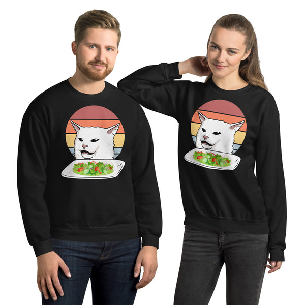 Cat Eating Salad Meme Unisex Sweatshirt