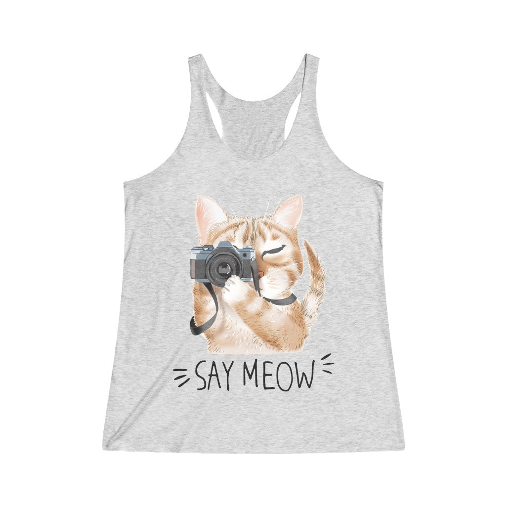 Say Meow Women's Tri-Blend Racerback Tank Top