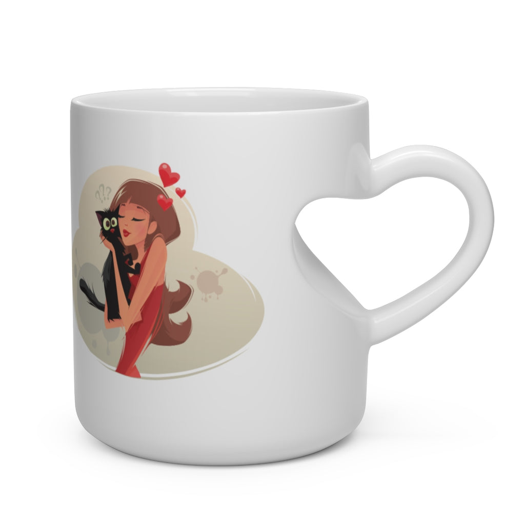 Lovely Girl And Cat Heart Shape Mug