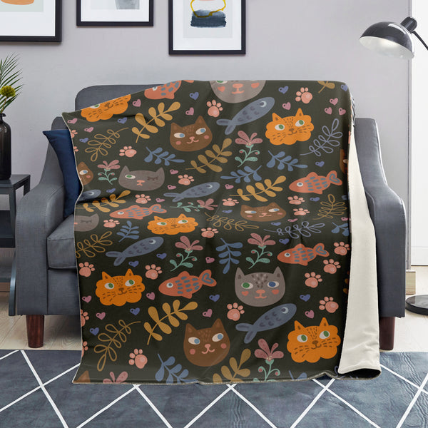 Cats And Fish Premium Microfleece Blanket