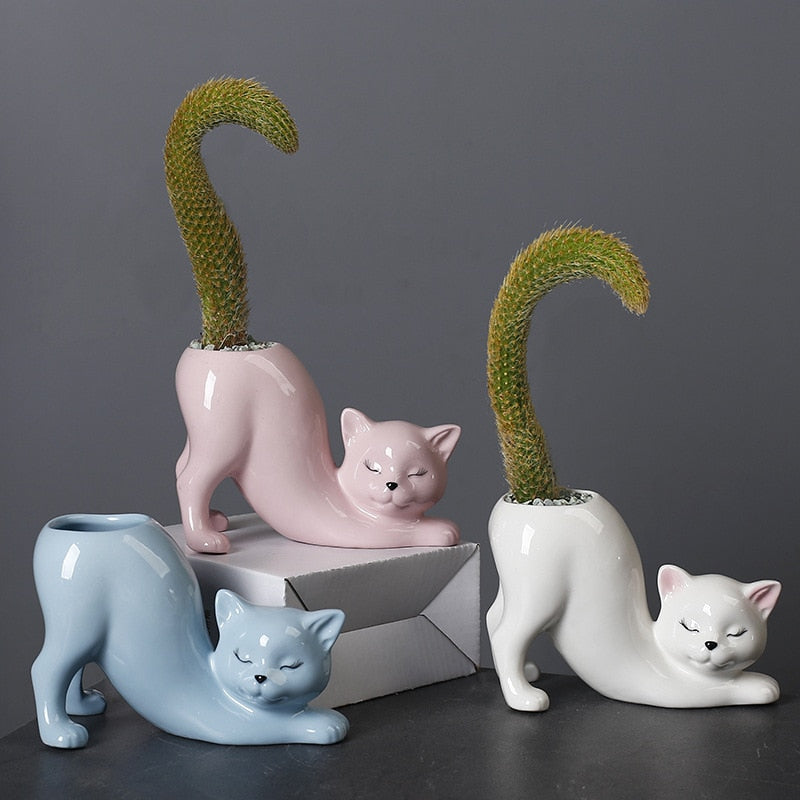 Cute Cat Ceramic Plant Pot