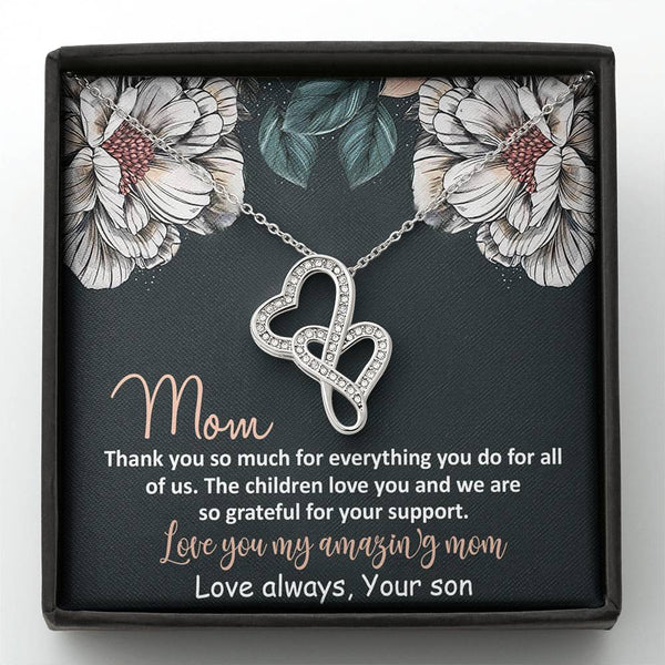 Love You My Amazing Mom Double Hearts Necklace
