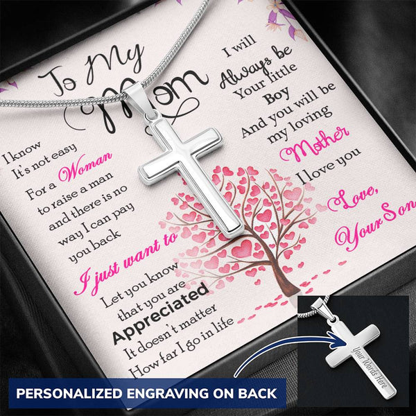 I love You Mother Personalized Cross Necklace