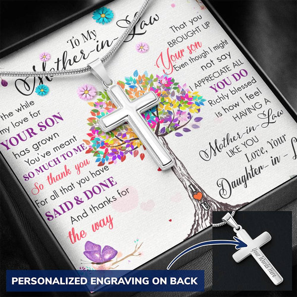 To My Mother-In-Law Personalized Cross Necklace