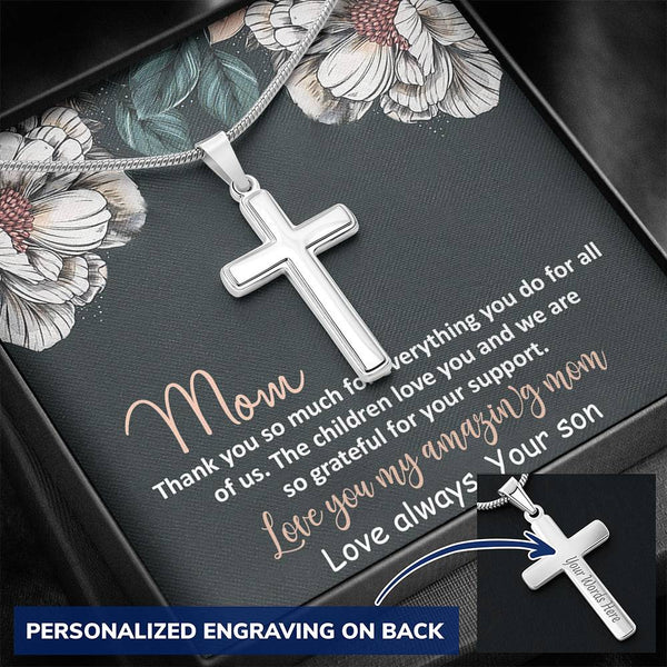 Love You My Amazing Mom Personalized Cross Necklace