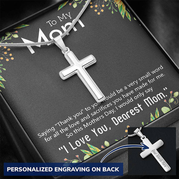 I love You Mom Personalized Cross Necklace