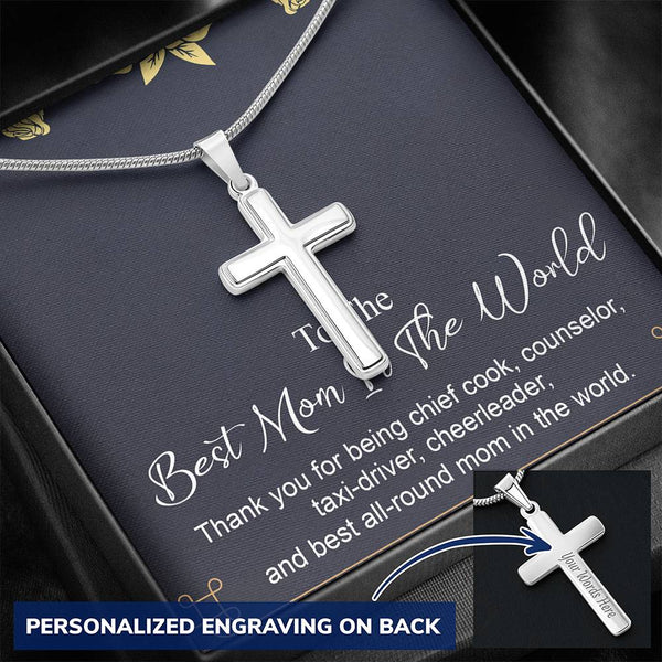 Best Mom In The World Personalized Cross Necklace