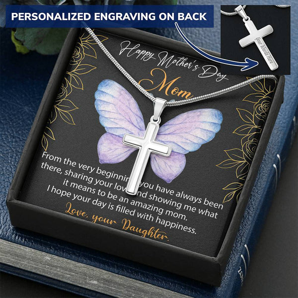 Happy Mother's Day Personalized Cross Necklace