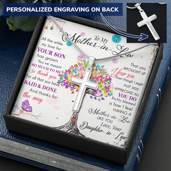 To My Mother-In-Law Personalized Cross Necklace