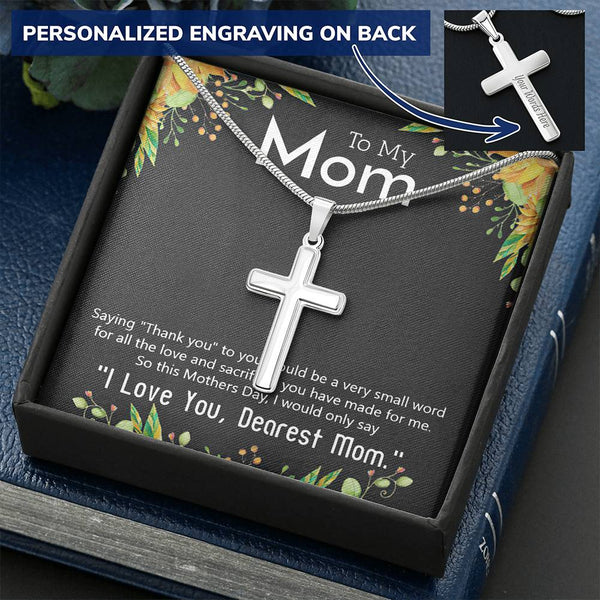 I love You Mom Personalized Cross Necklace