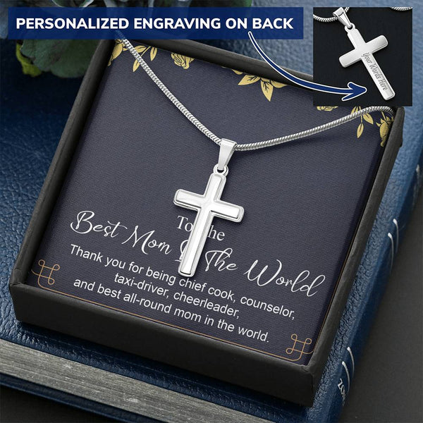Best Mom In The World Personalized Cross Necklace