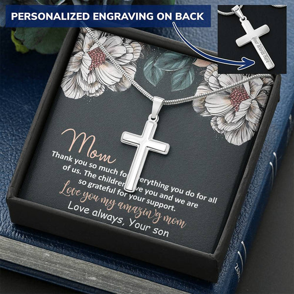Love You My Amazing Mom Personalized Cross Necklace