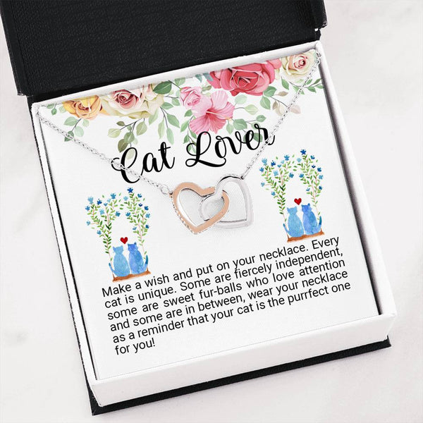 Cat Lover Interlocking Hearts Necklace