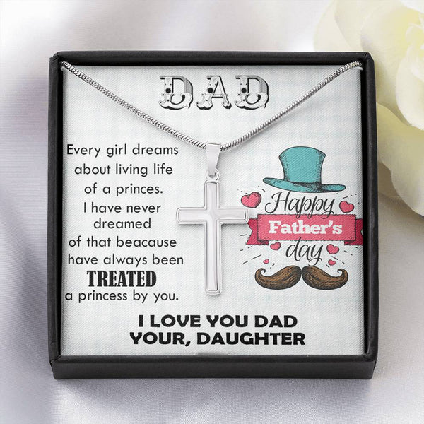 I Love You Dad Stainless Steel Cross Necklace