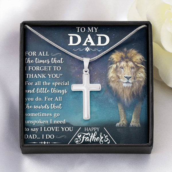 Dad I Love You Stainless Steel Cross Necklace