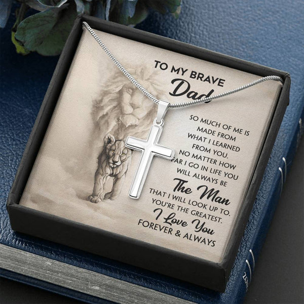 To My Brave Dad Stainless Steel Cross Necklace