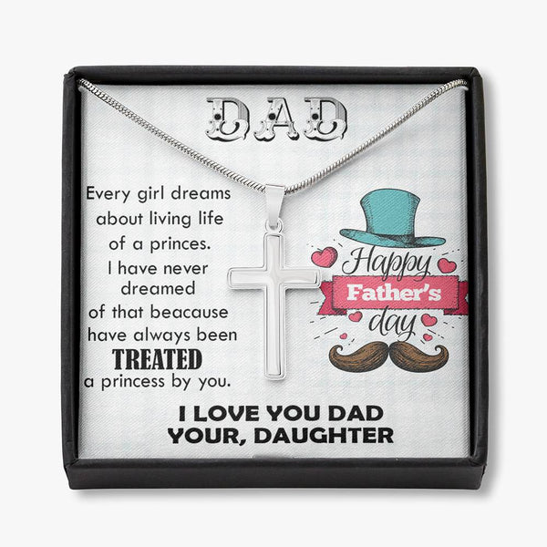 I Love You Dad Stainless Steel Cross Necklace