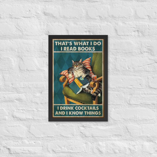 Cat Books And Cocktails Enhanced Matte Paper Framed Poster