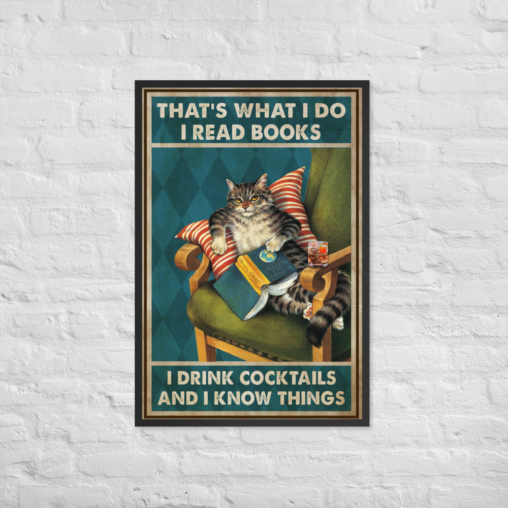 Cat Books And Cocktails Enhanced Matte Paper Framed Poster