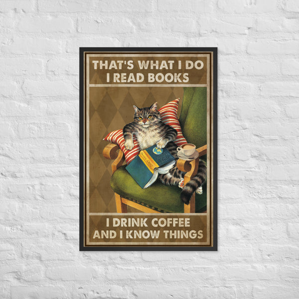Cat Books And Coffee Enhanced Matte Paper Framed Poster