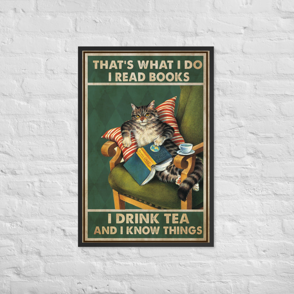 Cat Books And Tea Enhanced Matte Paper Framed Poster