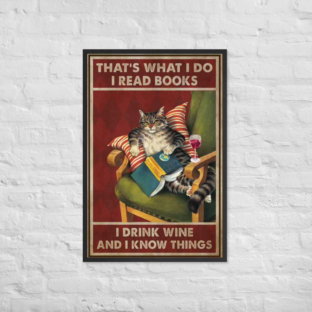Cat Books And Wine Enhanced Matte Paper Framed Poster