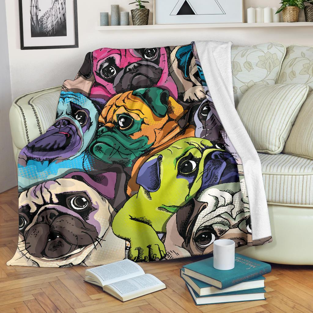 Colorful Pugs Premium Microfleece Blanket