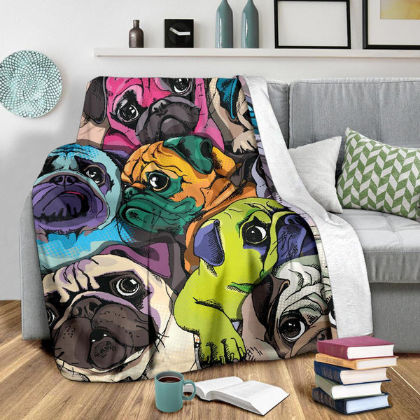 Colorful Pugs Premium Microfleece Blanket