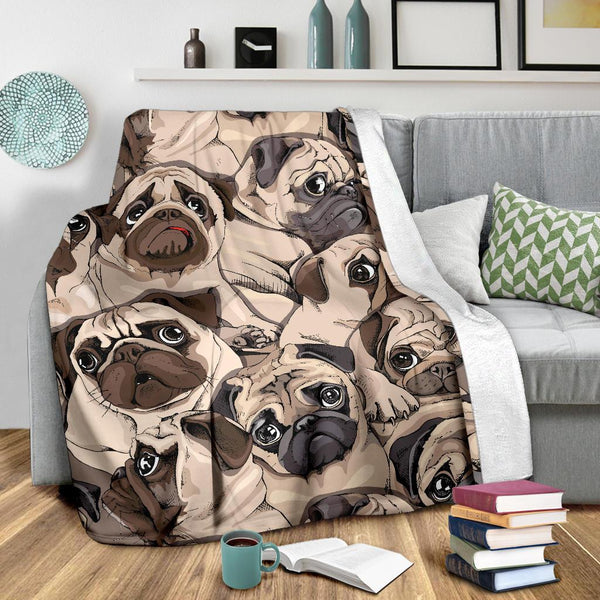 Cute Pugs Premium Microfleece Blanket