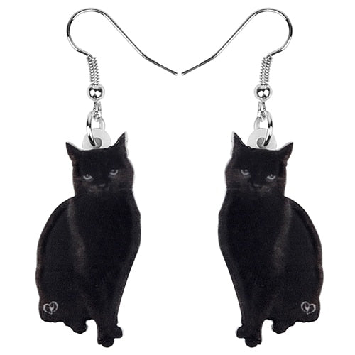 Acrylic Cute Black Cat Earrings