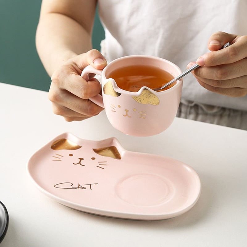 Cartoon Cat Ceramic Coffee Cup Sets