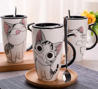 Creative Cat Ceramic Mug With Lid and Spoon