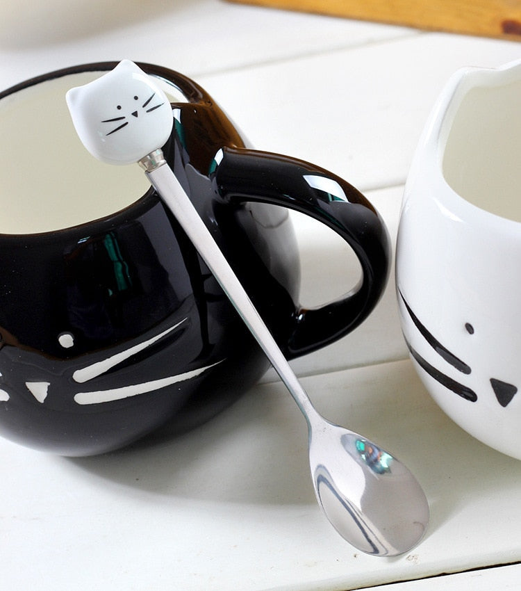 Cute Cat Ceramic Mugs With Spoons